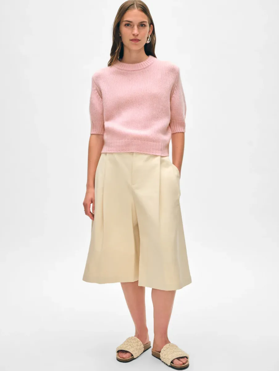 Fashion White + Warren cashmere puff sleeve crewneck Primrose
