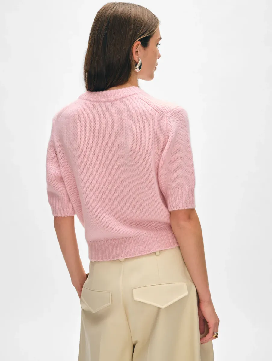 Fashion White + Warren cashmere puff sleeve crewneck Primrose