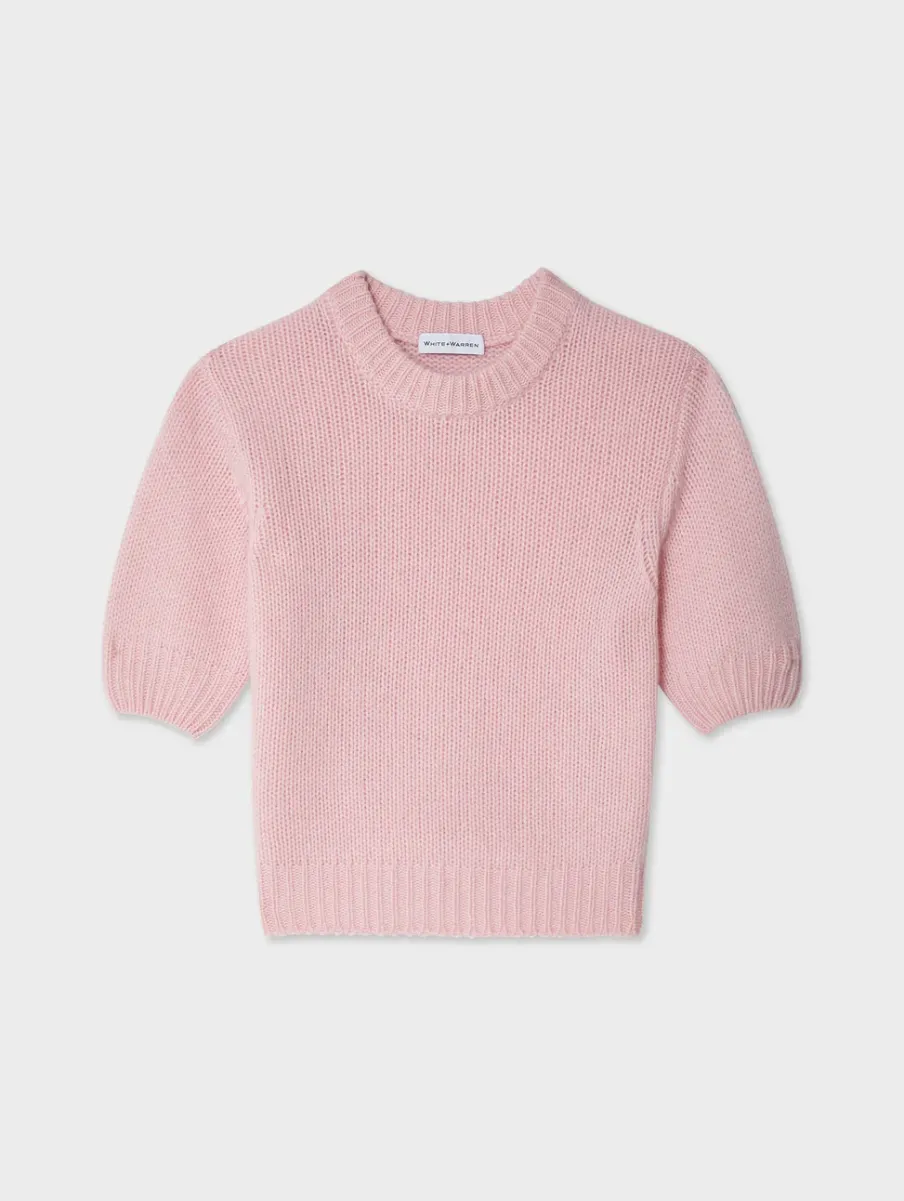 Fashion White + Warren cashmere puff sleeve crewneck Primrose