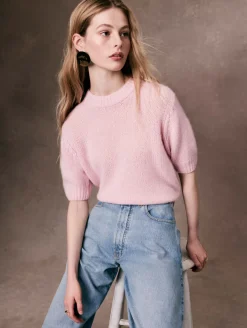 Hot White + Warren cashmere puff sleeve crewneck Primrose