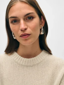 Outlet White + Warren cashmere puff sleeve crewneck NaturalHeather