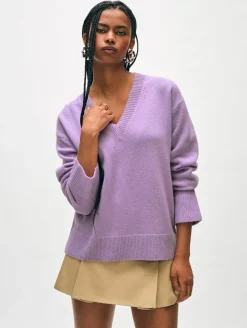 Best White + Warren cashmere relaxed v neck PurpleHaze