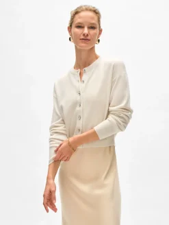 Outlet White + Warren cashmere rhinestone button cardigan SoftWhite