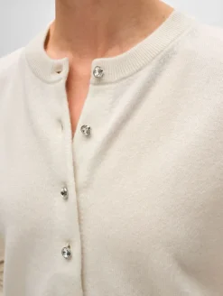 Outlet White + Warren cashmere rhinestone button cardigan SoftWhite