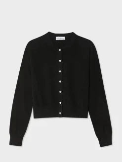 Hot White + Warren cashmere rhinestone button cardigan Black