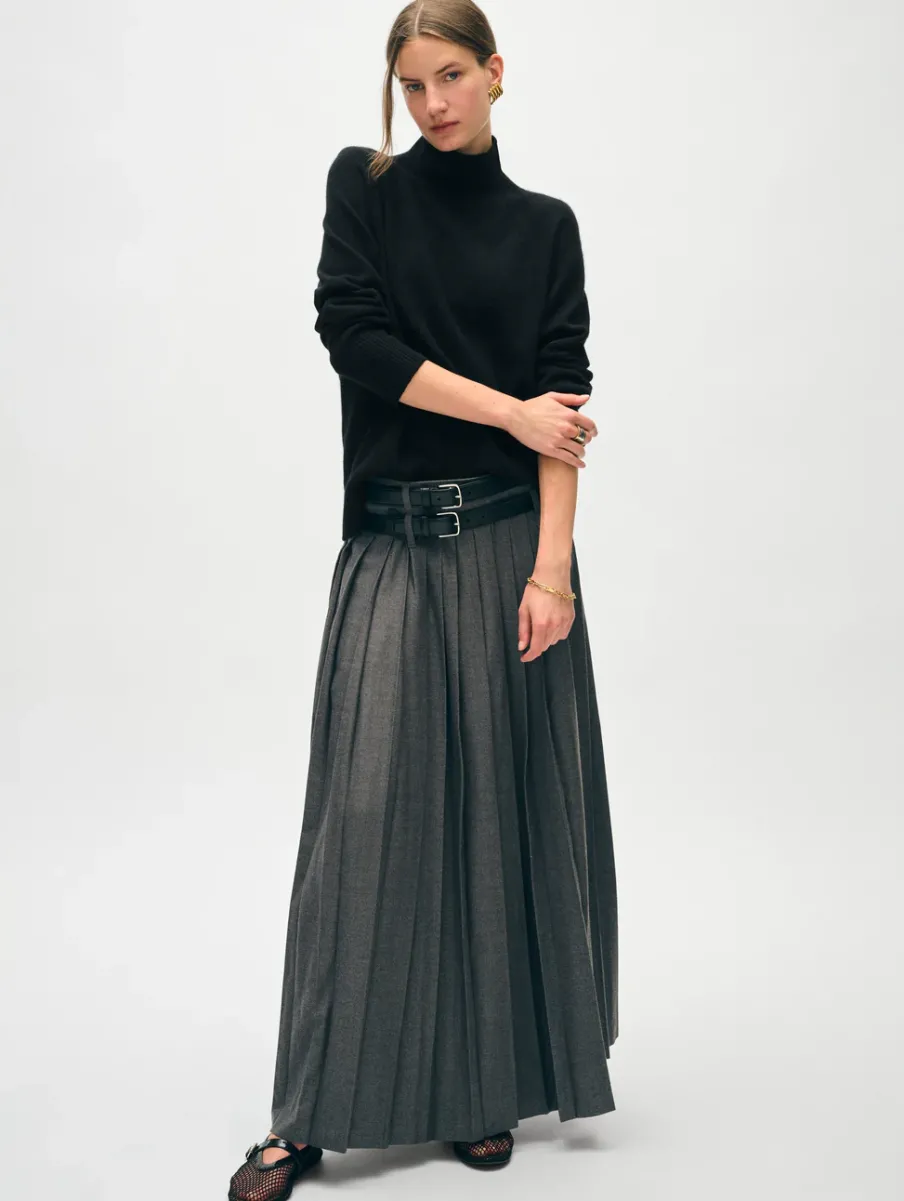 Best White + Warren cashmere rib trim standneck Black