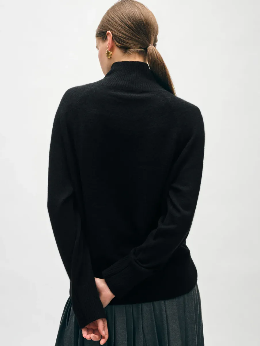 Best White + Warren cashmere rib trim standneck Black