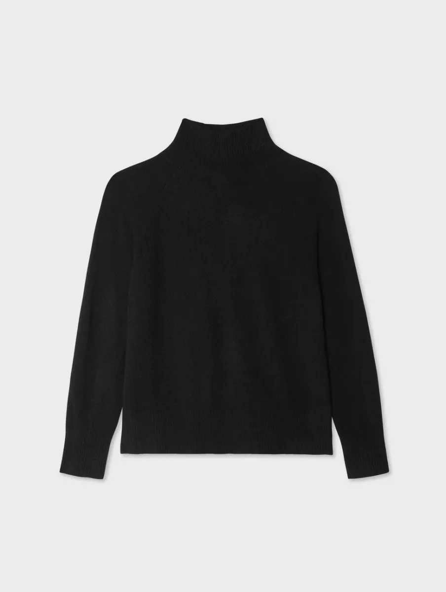 Best White + Warren cashmere rib trim standneck Black