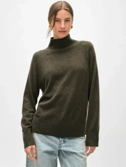 New White + Warren cashmere rib trim standneck ThymeHeather
