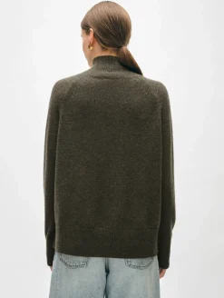 New White + Warren cashmere rib trim standneck ThymeHeather