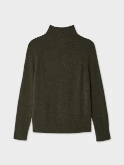 New White + Warren cashmere rib trim standneck ThymeHeather