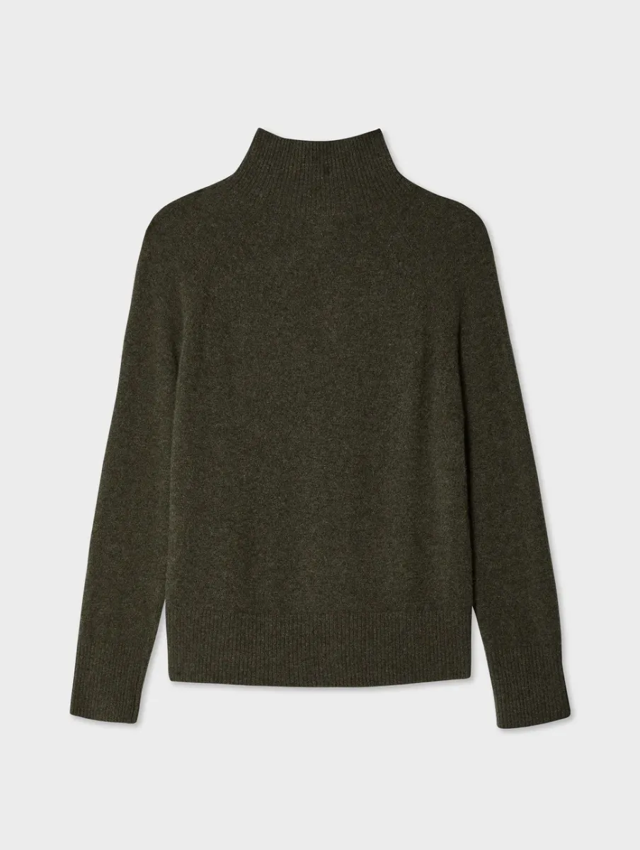 New White + Warren cashmere rib trim standneck ThymeHeather