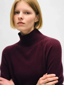 New White + Warren cashmere rib trim standneck Sangria