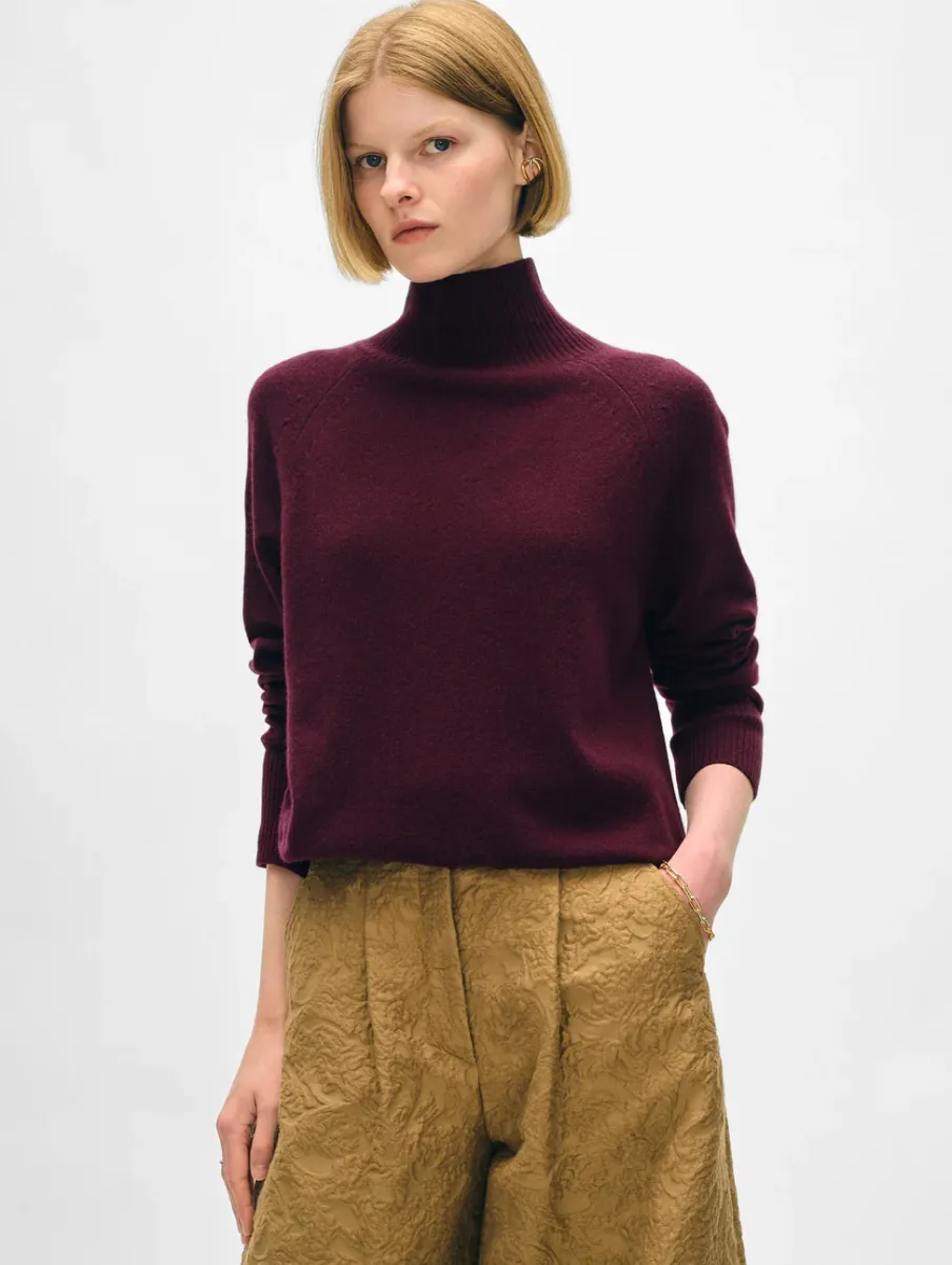 New White + Warren cashmere rib trim standneck Sangria