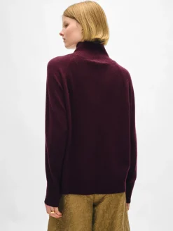 New White + Warren cashmere rib trim standneck Sangria