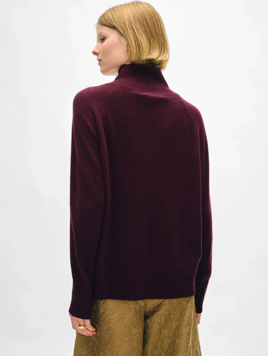 New White + Warren cashmere rib trim standneck Sangria