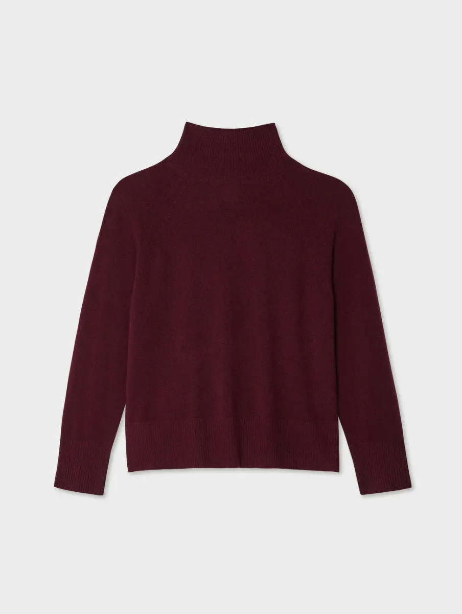 New White + Warren cashmere rib trim standneck Sangria