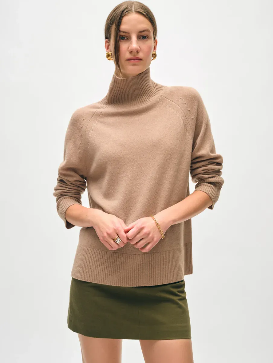 Discount White + Warren cashmere rib trim standneck TrueCamel