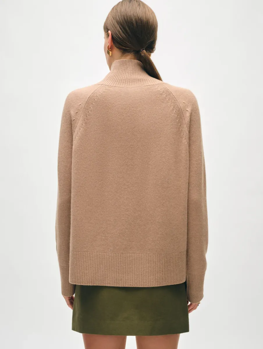 Discount White + Warren cashmere rib trim standneck TrueCamel