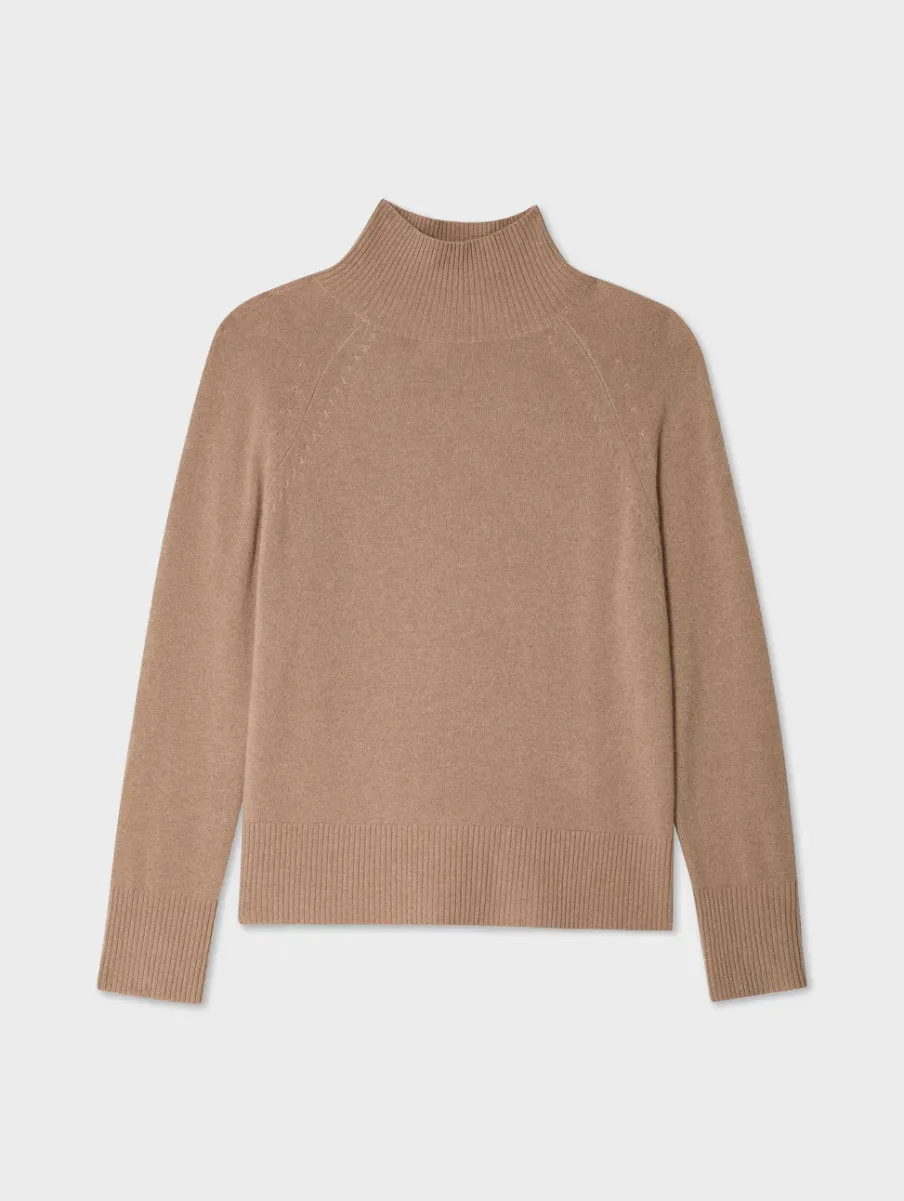 Discount White + Warren cashmere rib trim standneck TrueCamel