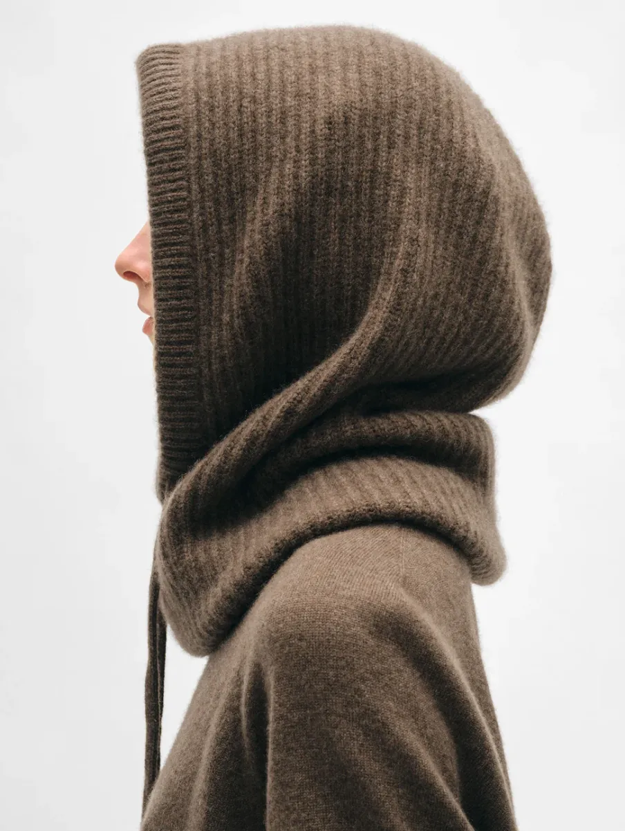 Clearance White + Warren cashmere ribbed balaclava RussetBrown