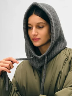 Online White + Warren cashmere ribbed balaclava GraphiteHeather