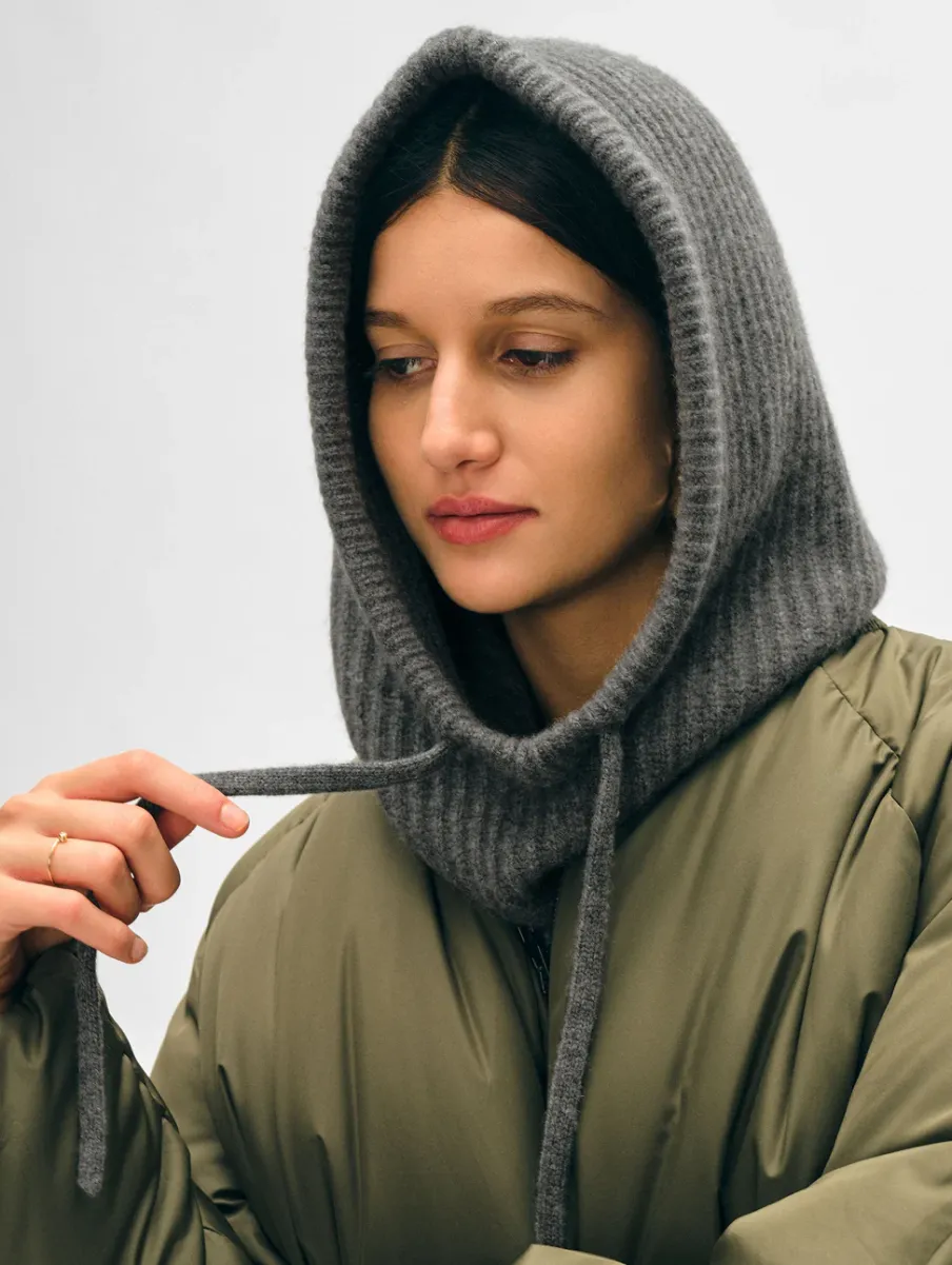 Online White + Warren cashmere ribbed balaclava GraphiteHeather