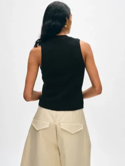 Best White + Warren cashmere ribbed button vest Black