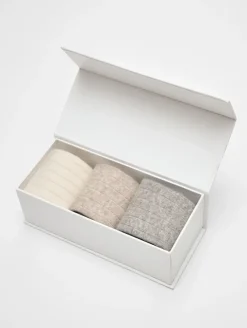 Online White + Warren cashmere ribbed sock pack Neutral