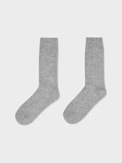 Fashion White + Warren cashmere ribbed socks GreyHeather