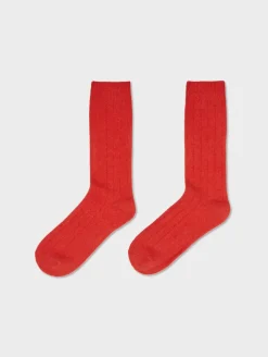 New White + Warren cashmere ribbed socks CarmineRed