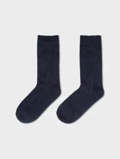 Hot White + Warren cashmere ribbed socks DeepNavy
