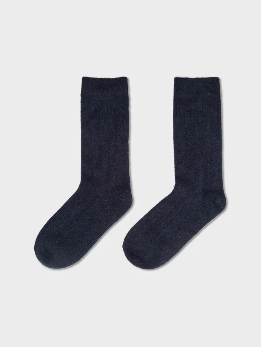 Clearance White + Warren cashmere ribbed socks DeepNavy