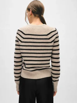 Online White + Warren cashmere ribbed striped henley Sandwisp/Black