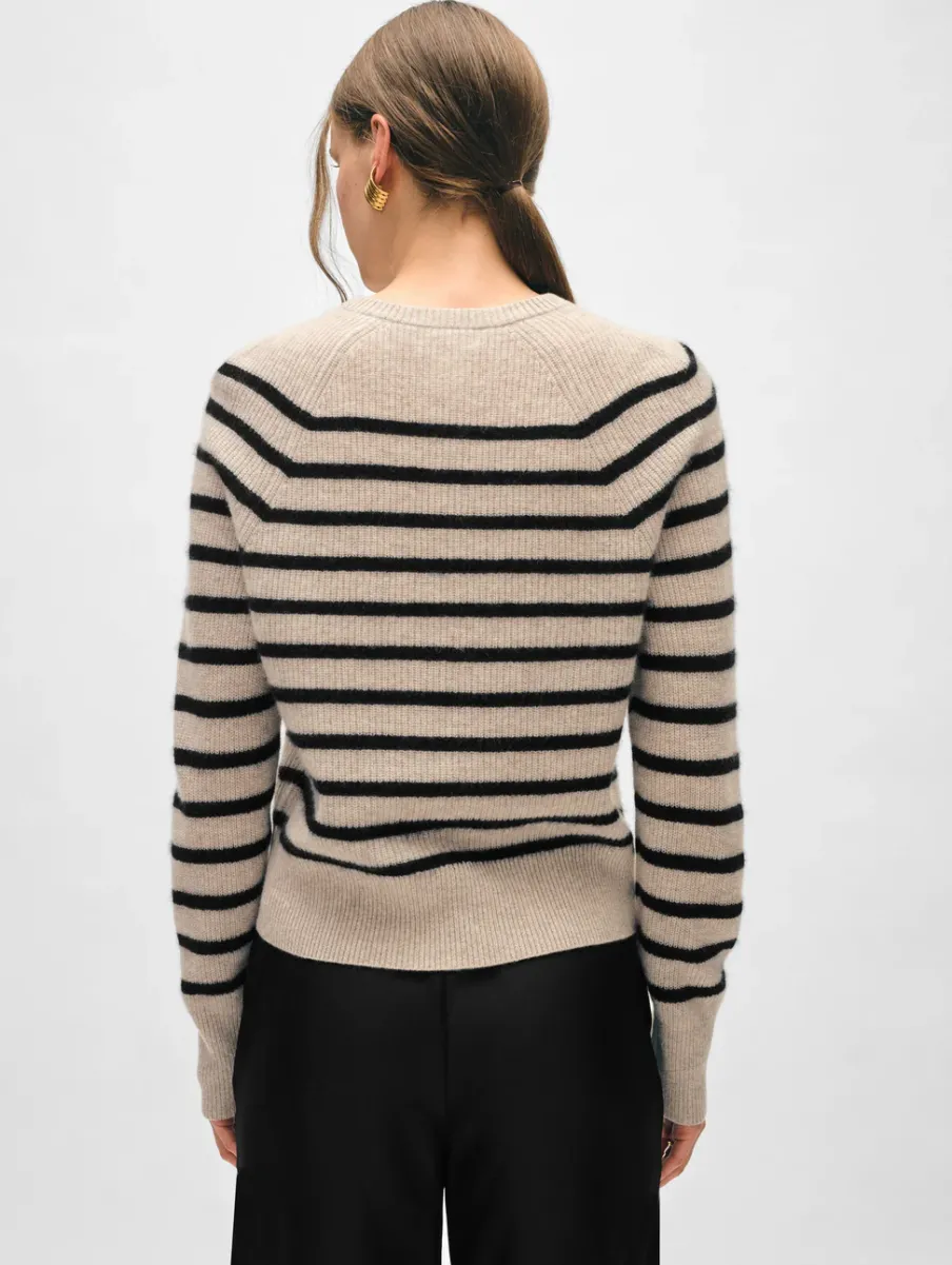 Online White + Warren cashmere ribbed striped henley Sandwisp/Black