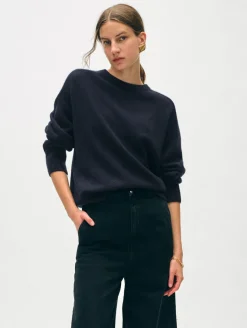 Sale White + Warren cashmere saddle sleeve crewneck DeepNavy