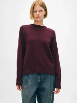 Outlet White + Warren cashmere saddle sleeve crewneck Sangria