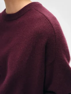 Outlet White + Warren cashmere saddle sleeve crewneck Sangria