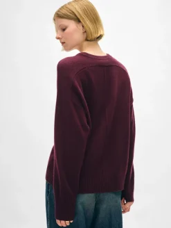 Outlet White + Warren cashmere saddle sleeve crewneck Sangria