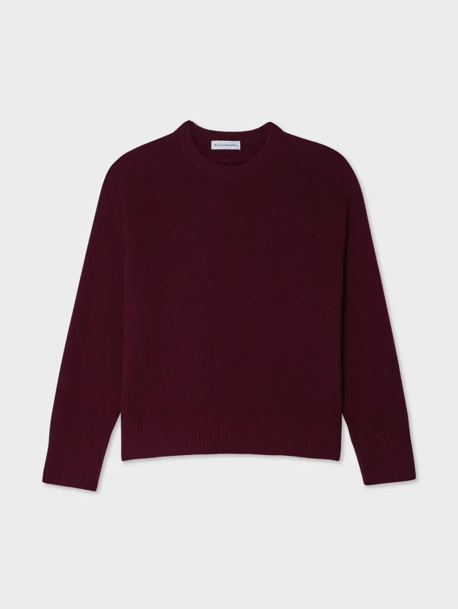 Outlet White + Warren cashmere saddle sleeve crewneck Sangria