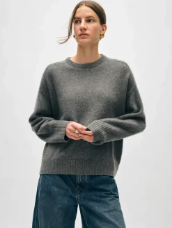Fashion White + Warren cashmere saddle sleeve crewneck GraphiteHeather