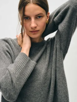 Fashion White + Warren cashmere saddle sleeve crewneck GraphiteHeather