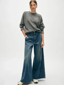 Fashion White + Warren cashmere saddle sleeve crewneck GraphiteHeather