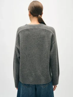 Fashion White + Warren cashmere saddle sleeve crewneck GraphiteHeather