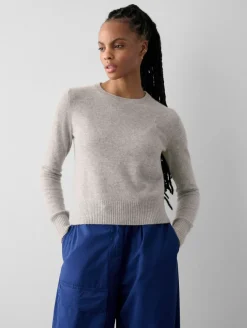 Sale White + Warren cashmere shrunken crewneck MistyGreyHeather