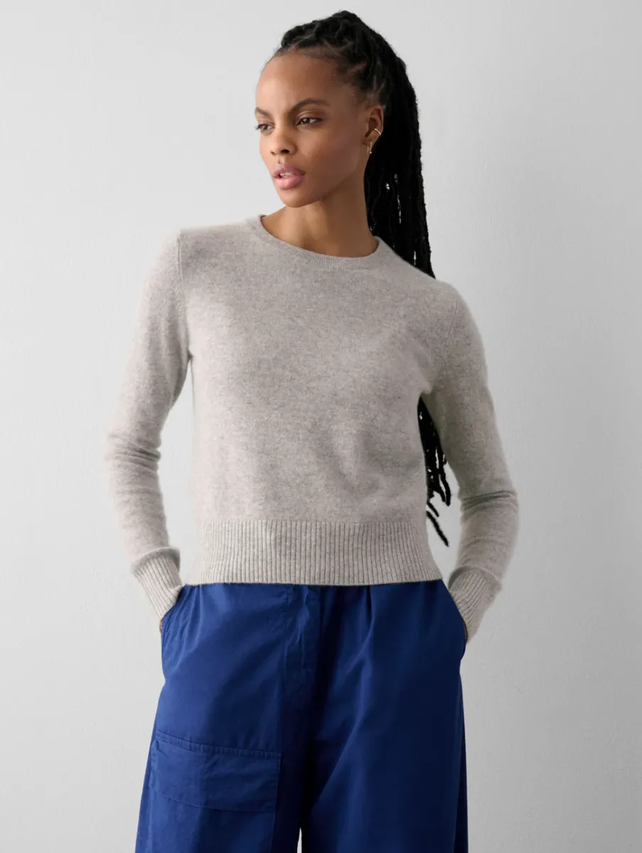 Sale White + Warren cashmere shrunken crewneck MistyGreyHeather