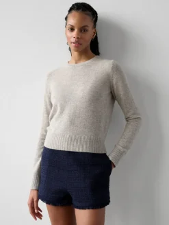 Sale White + Warren cashmere shrunken crewneck MistyGreyHeather