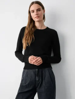 Discount White + Warren cashmere shrunken crewneck Black