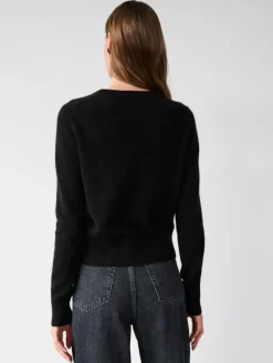 Discount White + Warren cashmere shrunken crewneck Black