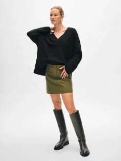 Clearance White + Warren cashmere side slit v neck Black